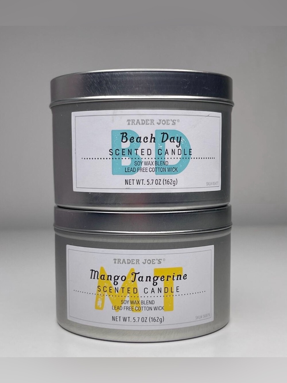 Trader Joe's Scented Candle Tins Set of 2- Beach Day & Mango Tangerine 5.7oz NEW